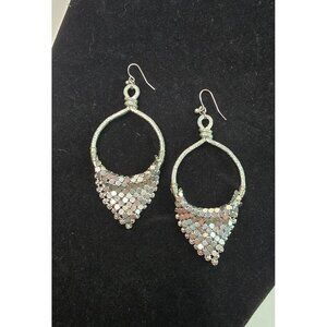 Handmade Silver Tone Mesh Drop Earrings Etched Design Festival Wear